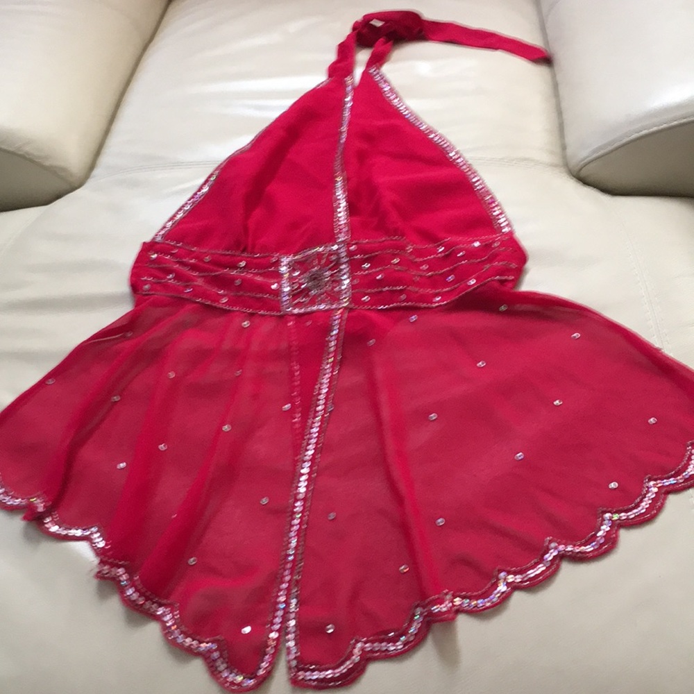 Hot pink strapless halter blouse